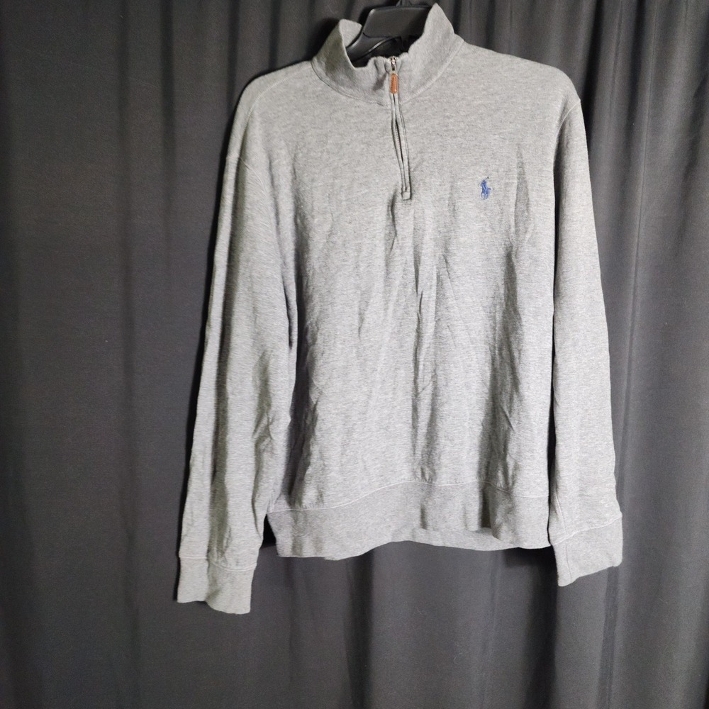 Polo Ralph Lauren Mens Gray Quarter Zip Pullover Sweater Size Large Heather Blue